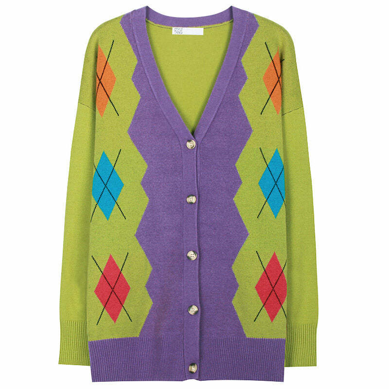 1960s Groovy Argyle Cardigan: Perfect for Spring Outfits & Concerts