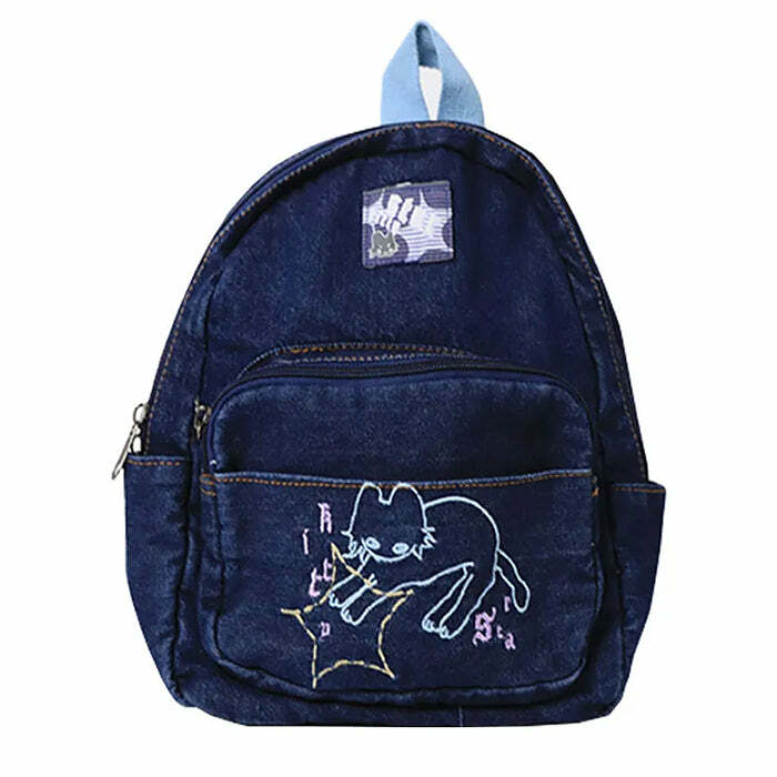 90's Aesthetic Denim Backpack | Y2K Fashion, Cute 2000s Outfits, Mcbling