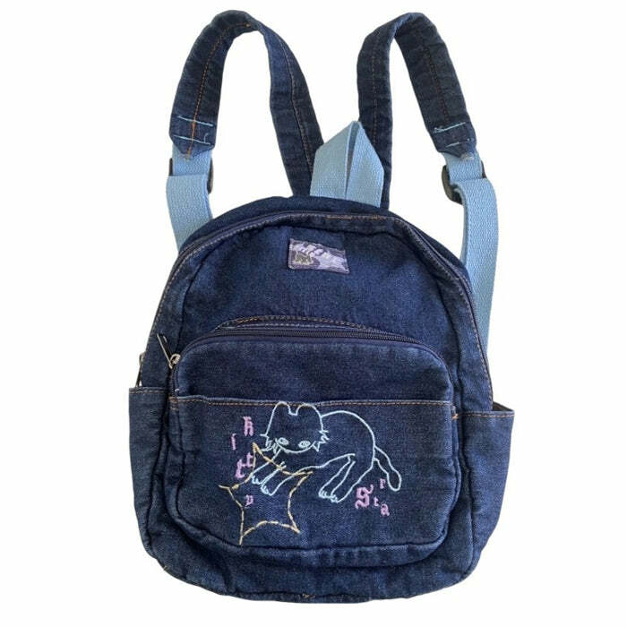 90's Aesthetic Denim Backpack | Y2K Fashion, Cute 2000s Outfits, Mcbling