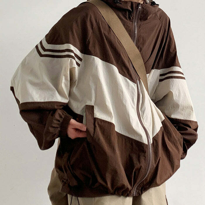 90's Brown Oversized Bomber Jacket - Y2K Fashion, 2000s Outfits, Mcbling Style