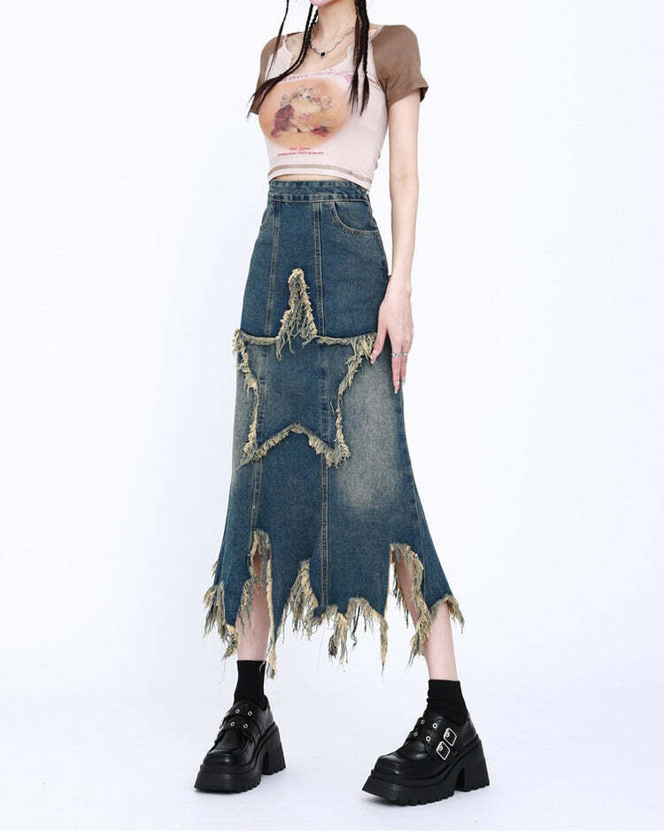 Aesthetic Star Long Denim Skirt: Trendy Outfit Ideas for Every Occasion