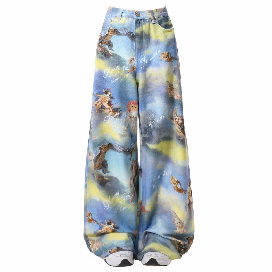 Angel Cat Print Wide-Leg Pants: Trendy Outfit Ideas for Every Occasion