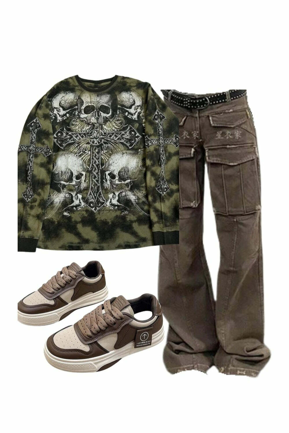 Arctic Edge Cargo Pants & Gothic Long Sleeve with Thick Bottom Sports Shoes