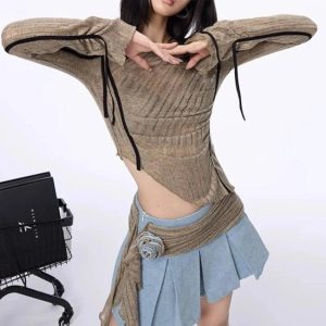 Asymmetrical Strap Detail Knit Top - Cute 2000s Outfits & Y2K Fashion