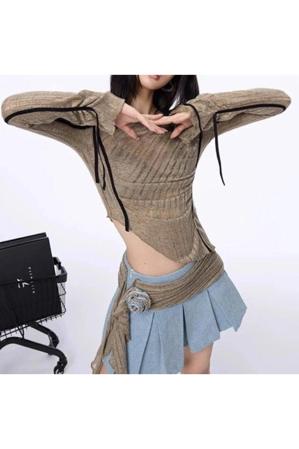 Asymmetrical Strap Detail Knit Top - Cute 2000s Outfits & Y2K Fashion