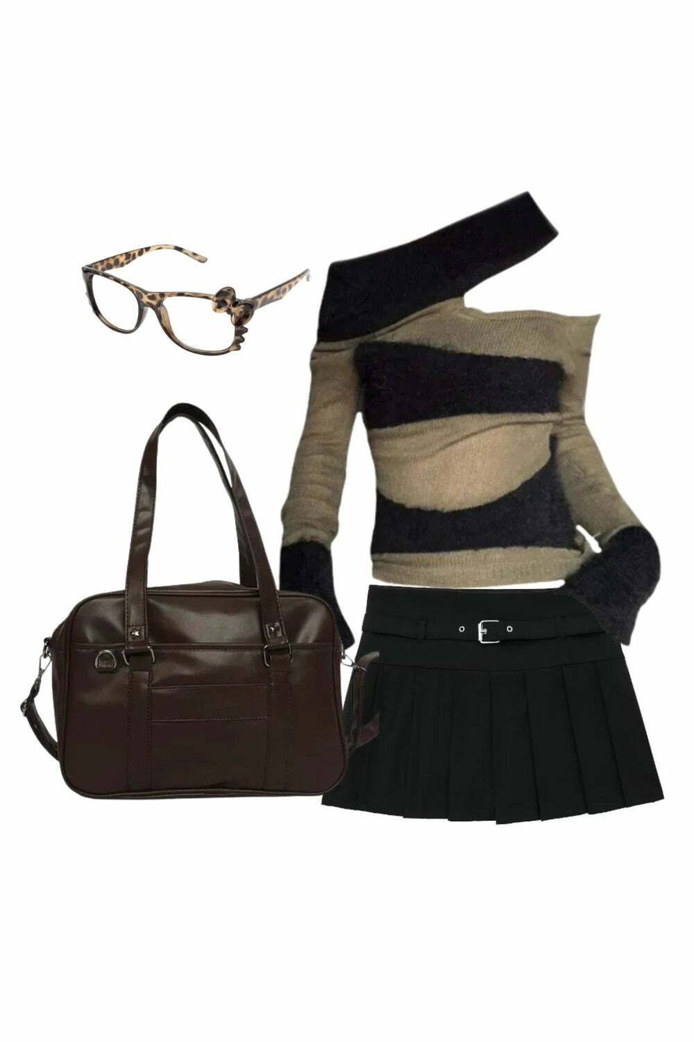 Autumn Chic Outfit: Zipper Skirt, Asymmetrical Top & Stylish Accessories