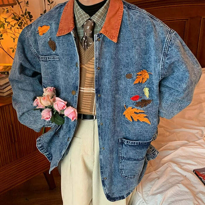 Autumn Leaves Embroidery Denim Jacket: Perfect for Casual Outfits