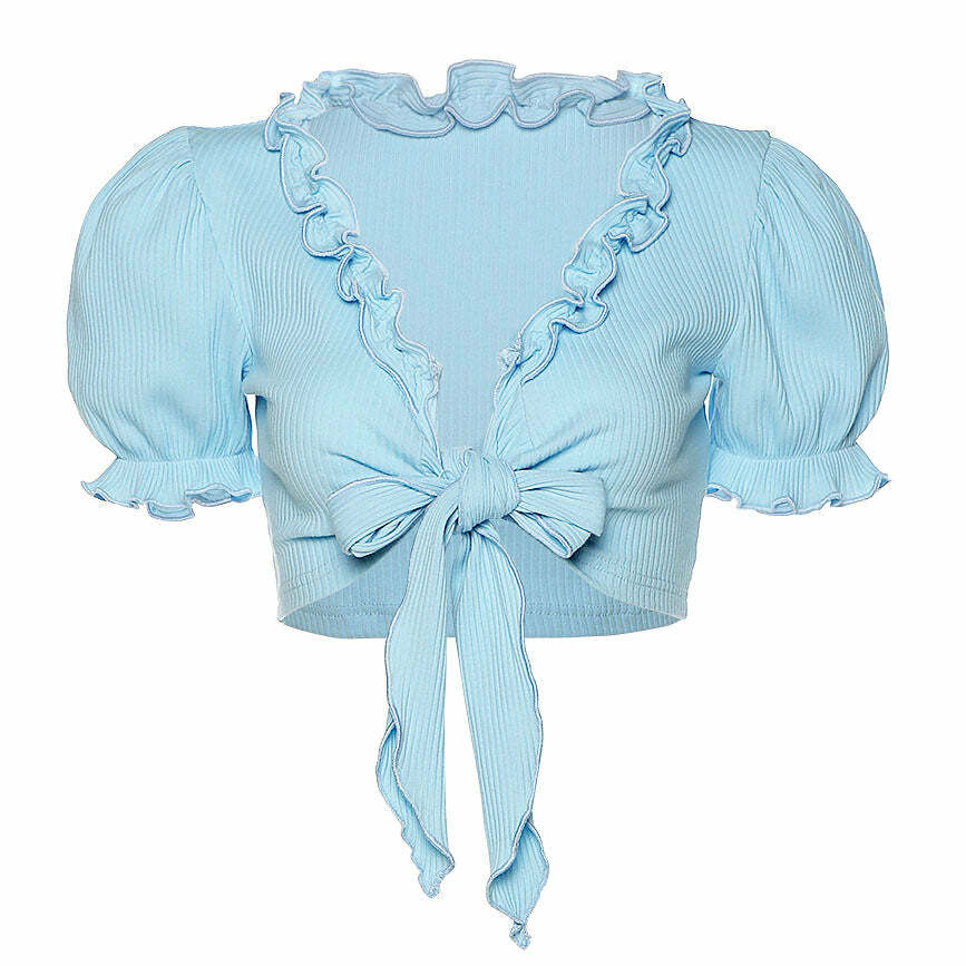 Baby Blue Knot Tie Crop Top - Cute 2000s Outfits & Y2K Fashion Inspiration