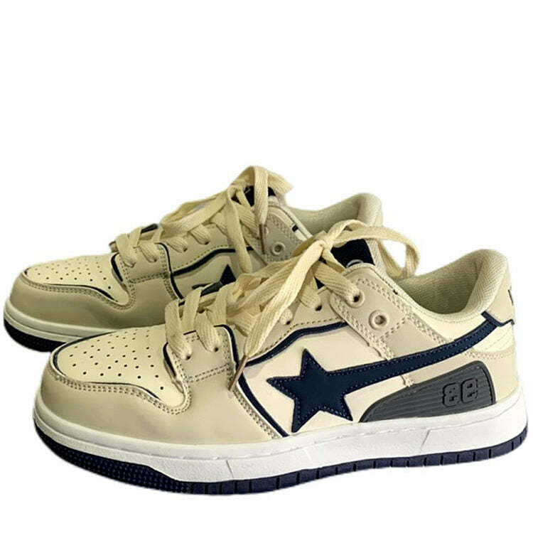 Beige & Navy Shooting Star Sneakers: Perfect for Spring Outfits & Concerts