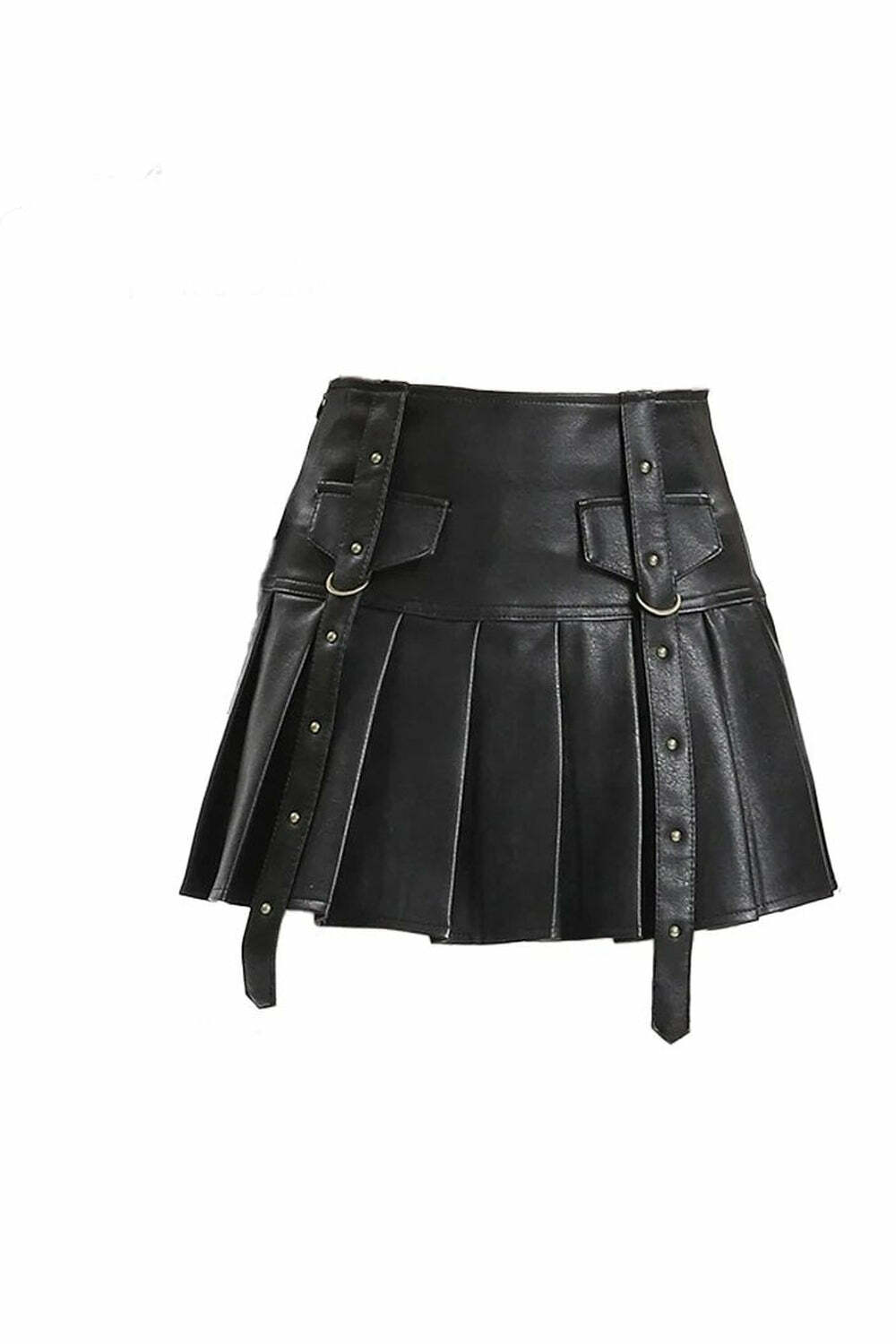 Black Buckled Pleated Mini Skirt - Cute 2000s Outfits & Y2K Fashion