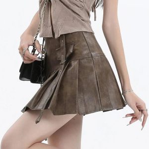 Black Buckled Pleated Mini Skirt - Cute 2000s Outfits & Y2K Fashion