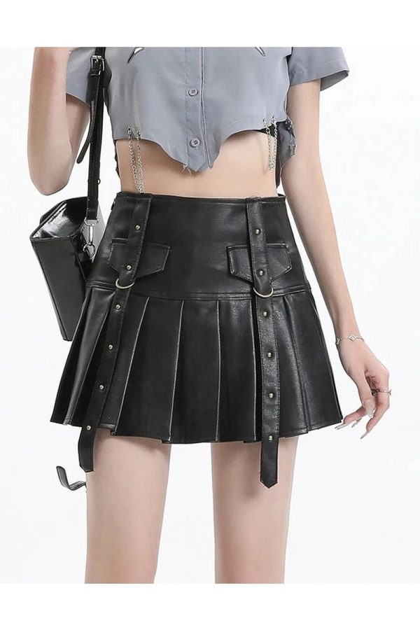 Black Buckled Pleated Mini Skirt - Cute 2000s Outfits & Y2K Fashion