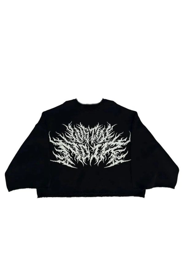 Black Metal Flame Graphic Sweater: Edgy Outfit Ideas for Concerts