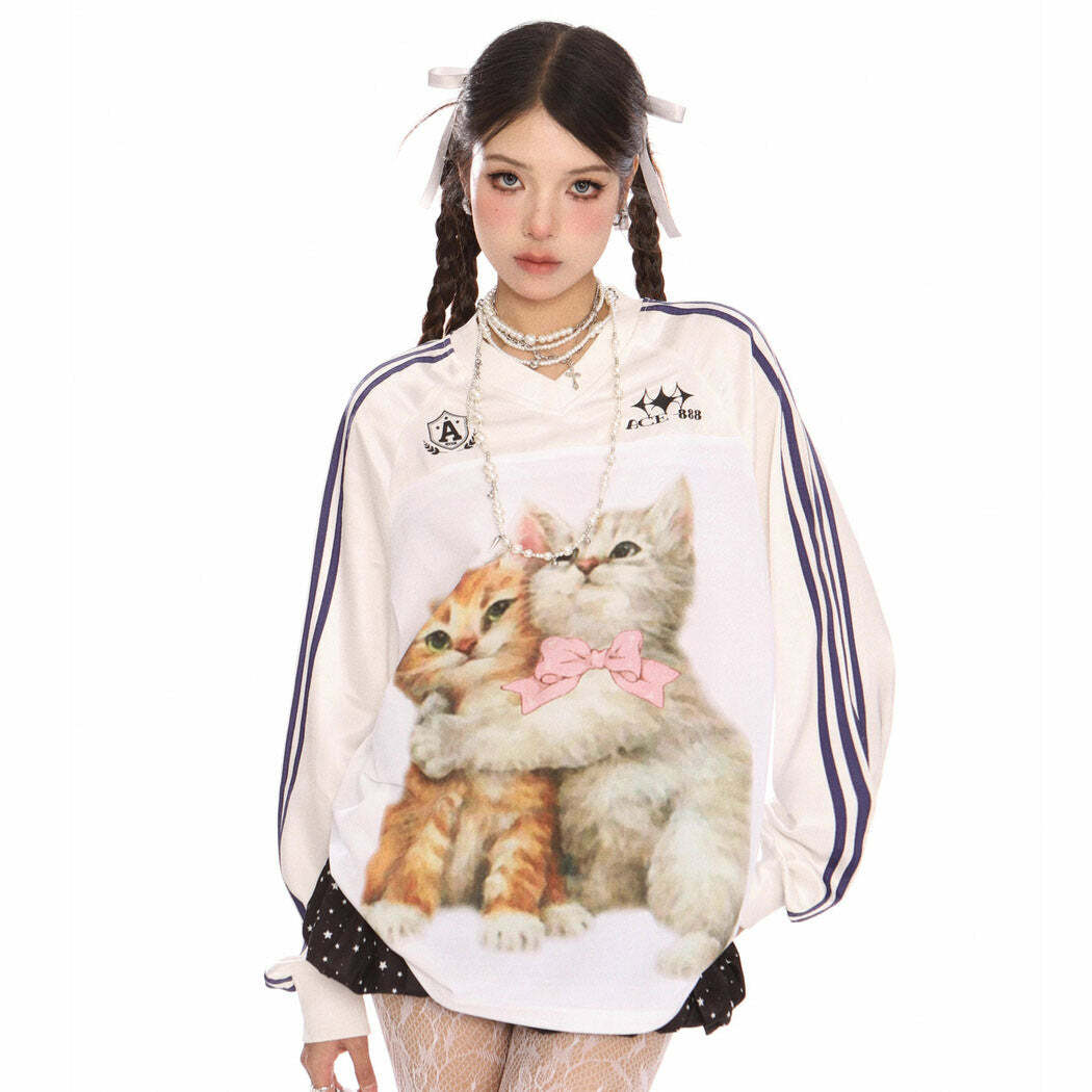 Blokette Aesthetic Kitten Print Jersey: Cute Outfit Ideas & Spring Fits