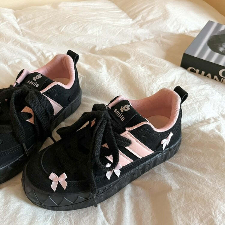 Blokette Aesthetic Pink Bow Sneakers | Y2K Cute 2000s Fashion Outfit