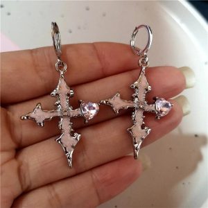 Bloodstone Gothic Cross Earrings: Perfect for Concerts & Everyday Outfits