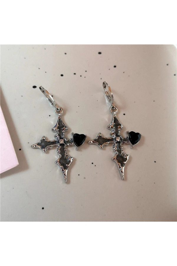 Bloodstone Gothic Cross Earrings: Perfect for Concerts & Everyday Outfits