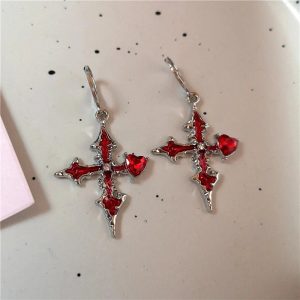 Bloodstone Gothic Cross Earrings: Perfect for Concerts & Everyday Outfits