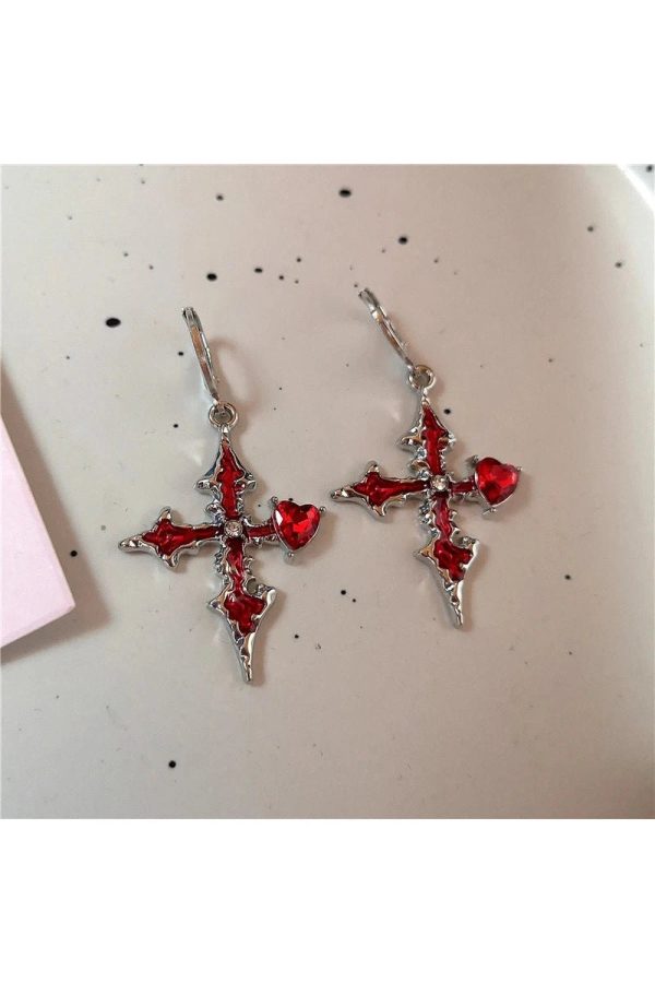 Bloodstone Gothic Cross Earrings: Perfect for Concerts & Everyday Outfits