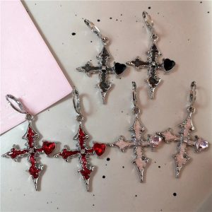 Bloodstone Gothic Cross Earrings: Perfect for Concerts & Everyday Outfits