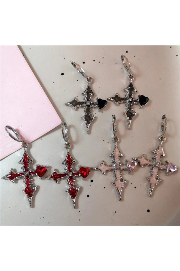 Bloodstone Gothic Cross Earrings: Perfect for Concerts & Everyday Outfits