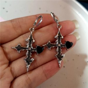 Bloodstone Gothic Cross Earrings: Perfect for Concerts & Everyday Outfits