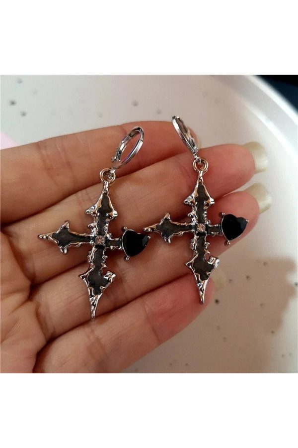 Bloodstone Gothic Cross Earrings: Perfect for Concerts & Everyday Outfits