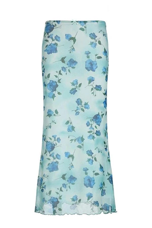 Blue Blossom Mesh Maxi Skirt: Perfect for Spring Outfits & Concert Looks