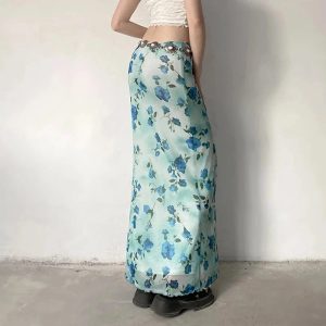 Blue Blossom Mesh Maxi Skirt: Perfect for Spring Outfits & Concert Looks