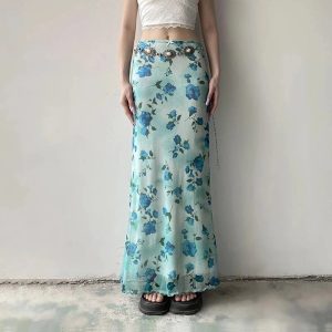 Blue Blossom Mesh Maxi Skirt: Perfect for Spring Outfits & Concert Looks