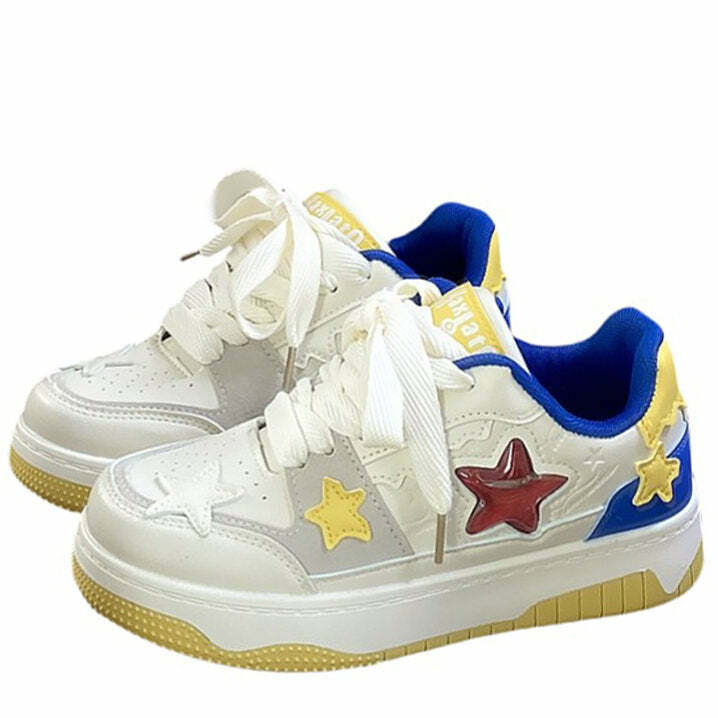 Blue & Yellow Aesthetic Star Sneakers for Trendy Spring Outfits