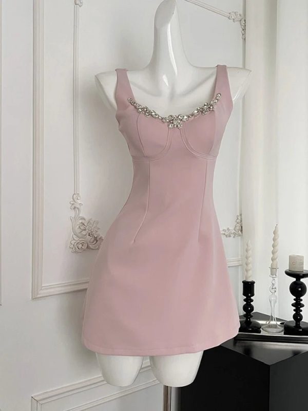 Blush Crystal-Trim A-Line Dress: Perfect for Prom, Date Night & Spring Outfits