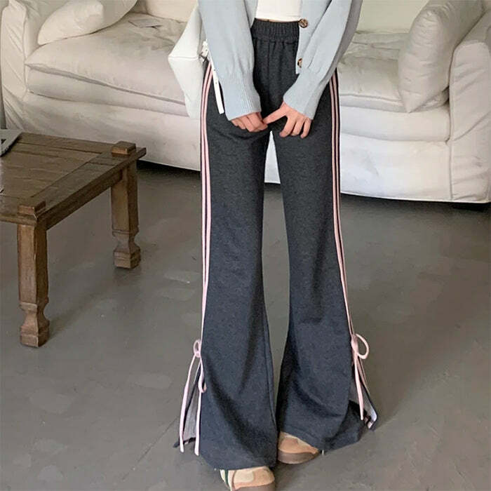 Bow Side Stripe Sweatpants - Cute 2000s Outfits, Y2K Fashion Inspiration