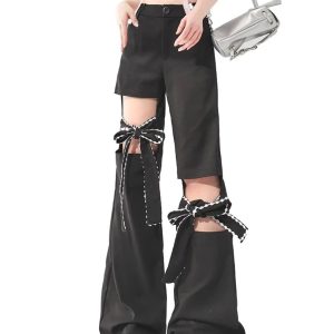 Bow-Tied Cutout Layered Pants - Cute 2000s Outfits & Y2K Fashion Inspiration