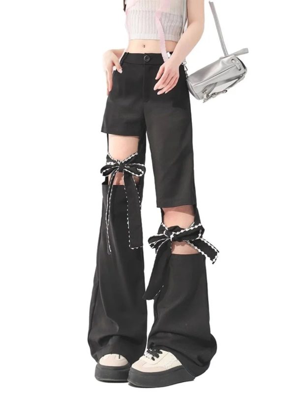 Bow-Tied Cutout Layered Pants - Cute 2000s Outfits & Y2K Fashion Inspiration