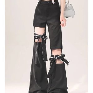 Bow-Tied Cutout Layered Pants - Cute 2000s Outfits & Y2K Fashion Inspiration