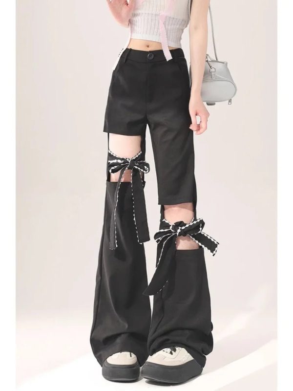 Bow-Tied Cutout Layered Pants - Cute 2000s Outfits & Y2K Fashion Inspiration