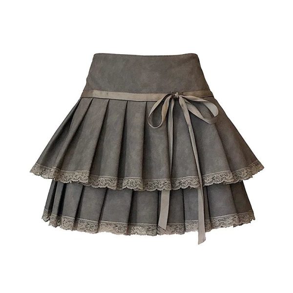 Bow-Tied Lace Pleated Mini Skirt - Cute 2000s Outfits & Y2K Fashion