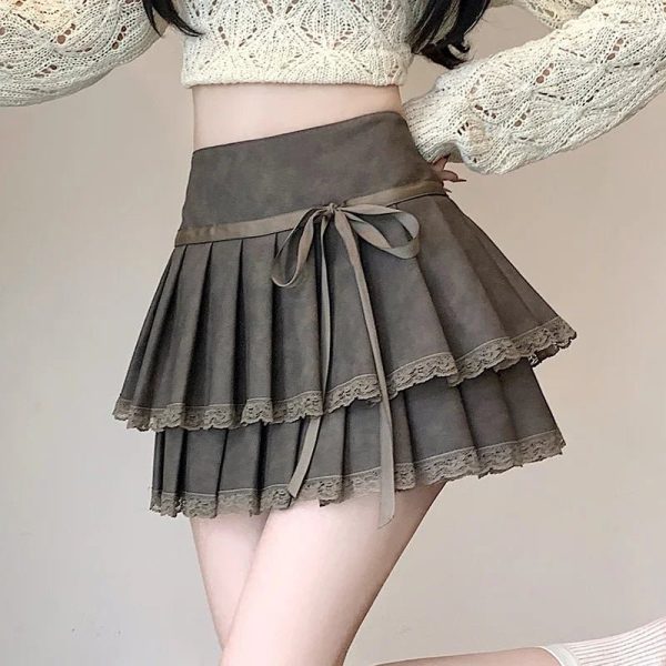 Bow-Tied Lace Pleated Mini Skirt - Cute 2000s Outfits & Y2K Fashion