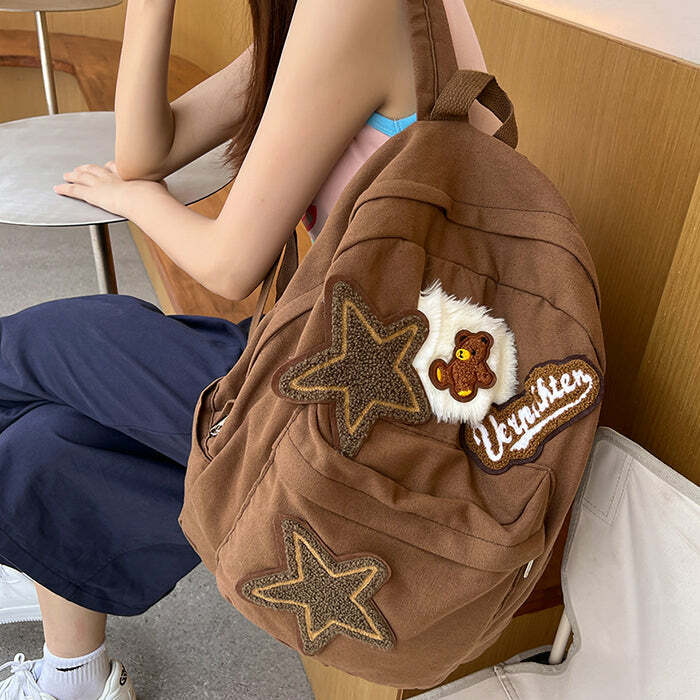 Brown Bear Star Backpack: Perfect for Concerts, School, and Everyday Outfits