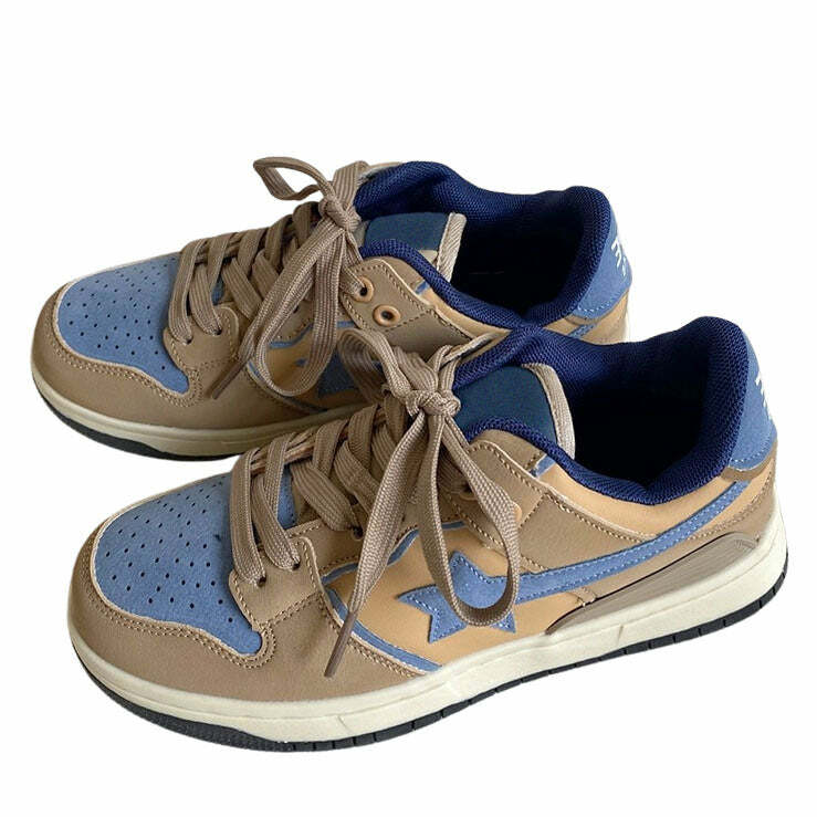 Brown & Blue Shooting Star Sneakers: Perfect for Concert & Casual Outfits