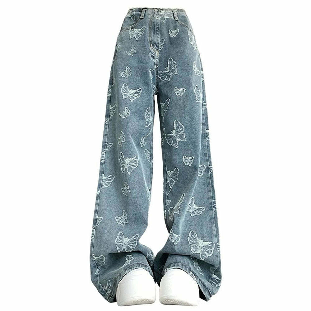 Butterfly Aesthetic Wide Leg Jeans - Cute 2000s Outfits & Y2K Fashion