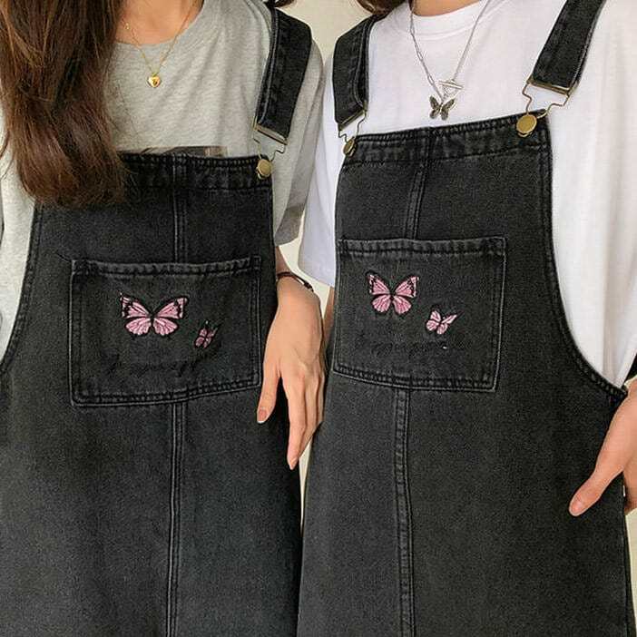 Butterfly Dungaree Dress - Cute 2000s Outfits, Y2K Fashion Inspiration