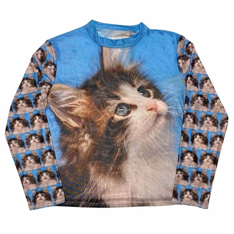 Cats Everywhere Graphic Long Sleeve - Cute 2000s Outfits & Y2K Fashion