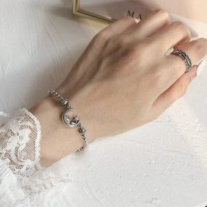 Celestial Moon & Star Silver Bracelet: Perfect for Concert & Date Night Outfits