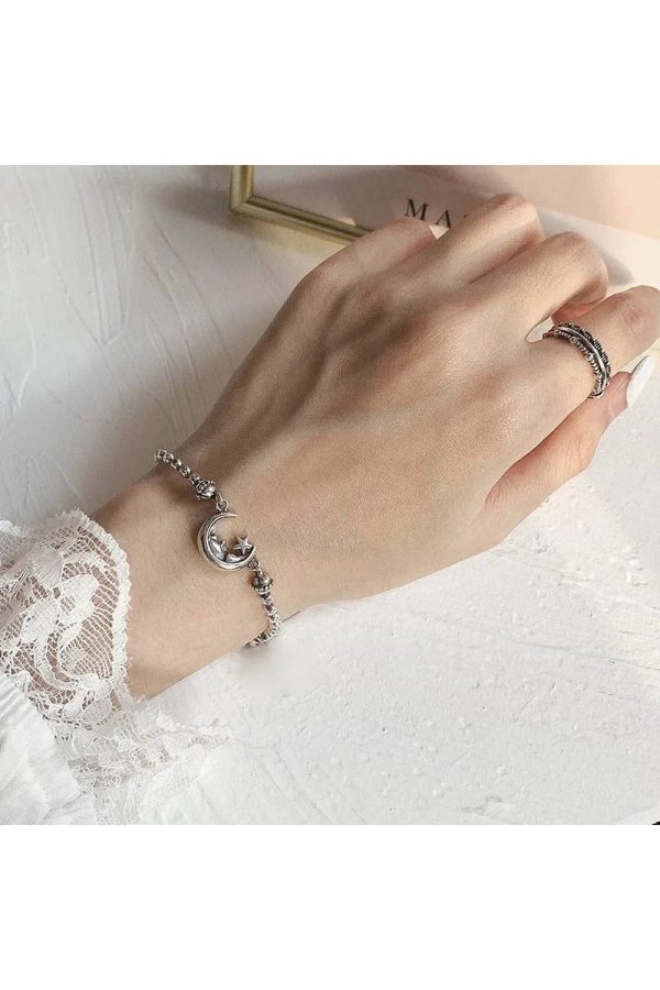 Celestial Moon & Star Silver Bracelet: Perfect for Concert & Date Night Outfits