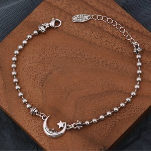 Celestial Moon & Star Silver Bracelet: Perfect for Concert & Date Night Outfits