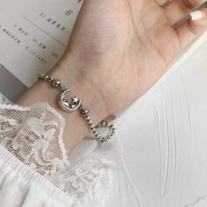 Celestial Moon & Star Silver Bracelet: Perfect for Concert & Date Night Outfits