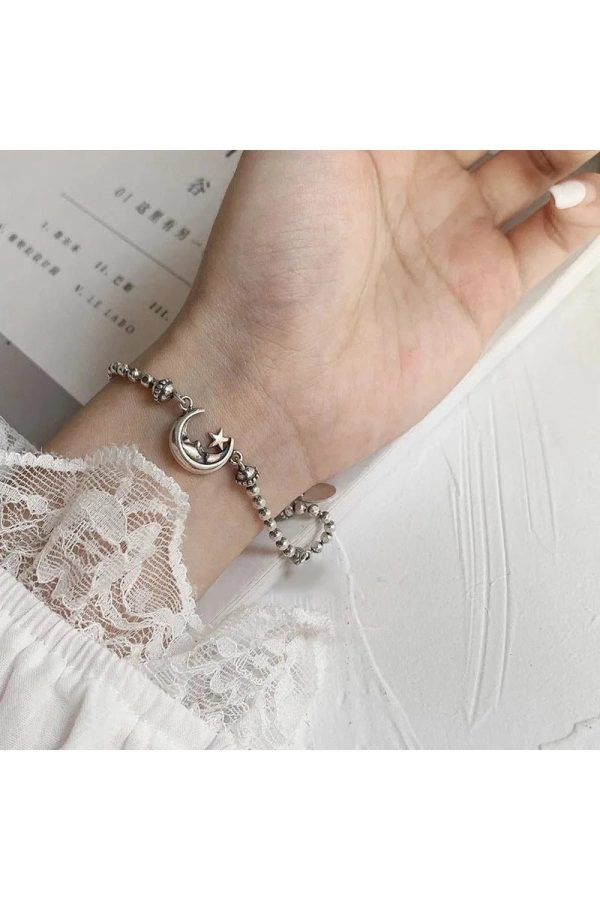 Celestial Moon & Star Silver Bracelet: Perfect for Concert & Date Night Outfits