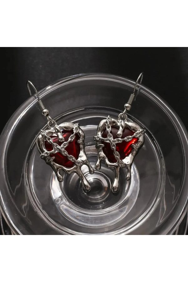 Chained Blood Heart Earrings: Perfect for Concerts, Date Nights & Outfits